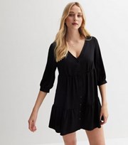 New Look Black Button Front Mini Smock Dress